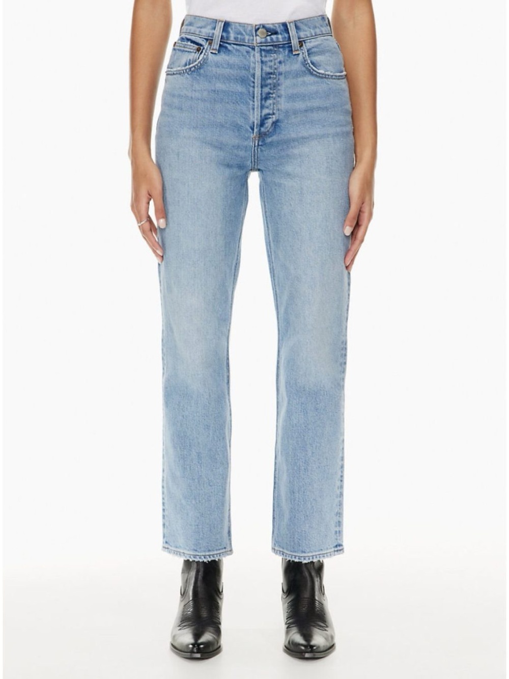 Denim Forum Arlo High-Rise Straight Jean - Light Blue Wash